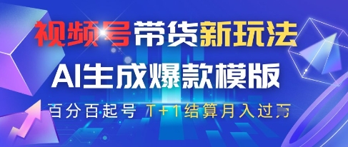 视频号带货新玩法，AI生成，百分百原创爆款模版，百分百起号，高佣商品T+1结算月入过W【揭秘】-浩文网创