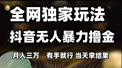 全网独家玩法抖音无人暴力撸金，月入3W，有手就行，当天拿结果【揭秘】-浩文网创