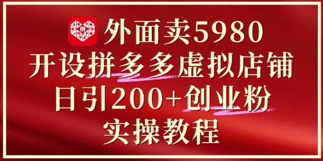外面卖5980开设拼多多虚拟店铺：单日引流200+创业付费粉实战教程-浩文网创