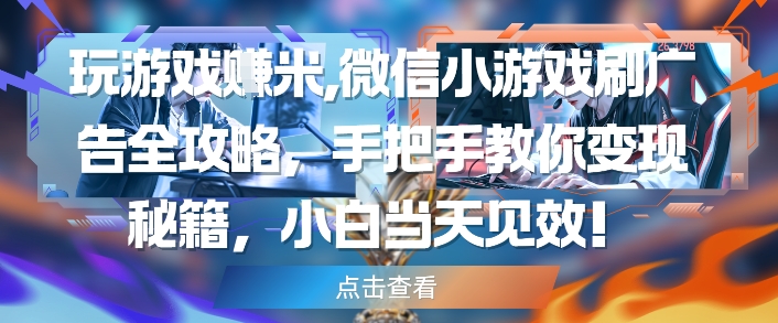 玩游戏挣米，微信小游戏刷广告全攻略，手把手教你变现秘籍，小白当天见效-浩文网创