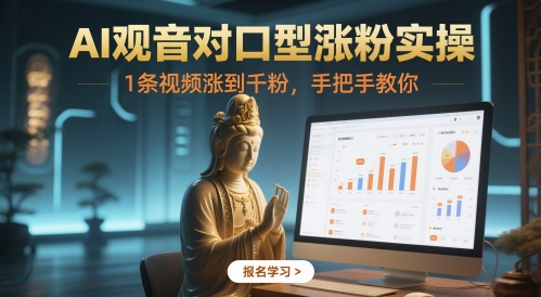 AI观音对口型涨粉实操，1条视频涨到千粉，手把手教你-浩文网创