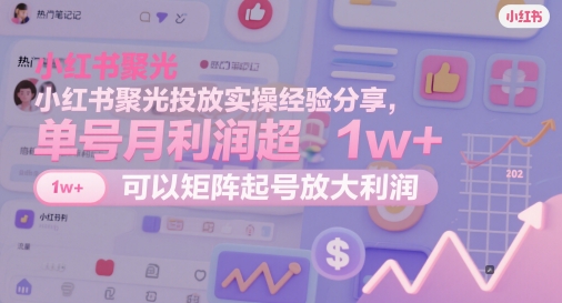 小红书聚光投放实操经验分享，单号月利润超1w+，可以矩阵起号放大利润-浩文网创
