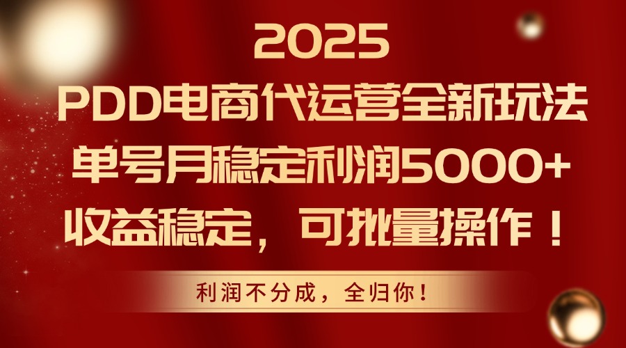2025PDD电商代运营全新玩法，单号月稳定利润5000+，收益稳定，可批量操作-浩文网创