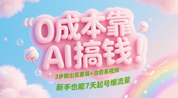 0成本靠AI搞钱！3步做出反差萌+治愈系视频，新手也能7天起号爆流量-浩文网创