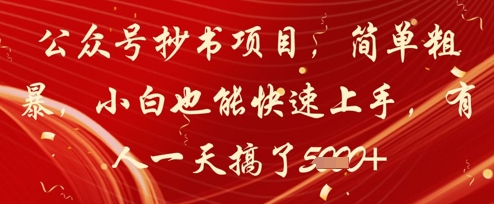 公众号抄书项目，简单粗暴，小白也能快速上手，有人一天搞了1k+-浩文网创