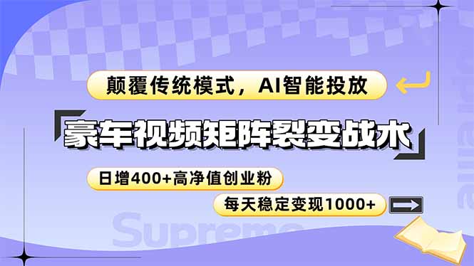 豪车视频矩阵裂变战术，颠覆传统模式，AI智能投放，日增400+高净值创业…-浩文网创