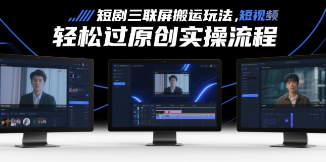 短剧三联屏搬运玩法，短剧搬运轻松过原创实操流程-浩文网创
