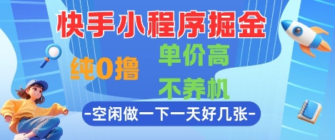 快手小程序掘金，纯0撸，单价高不养机 利用空闲时间做一做，一天好几张【揭秘】-浩文网创