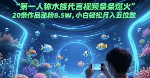 第一人称水族代言视频条条爆火，20条作品涨粉8.5W，小白轻松月入五位数-浩文网创