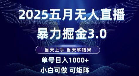 2025五月无人直播暴力掘金3.0，当天上手，当天拿结果，单号日入1k+小白可做可矩阵【揭秘】-浩文网创