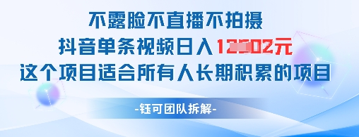 不露脸不直播不拍摄抖音单条视频日入1k+这个项目适合所有人长期积累的项目-浩文网创